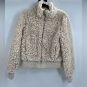 Zara trf collection beige white pullover Sherpa fuzzy comfy zip up size xs